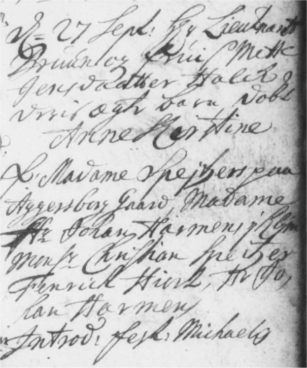 Løjtnant Bruns datter Anne Kirstine 1734