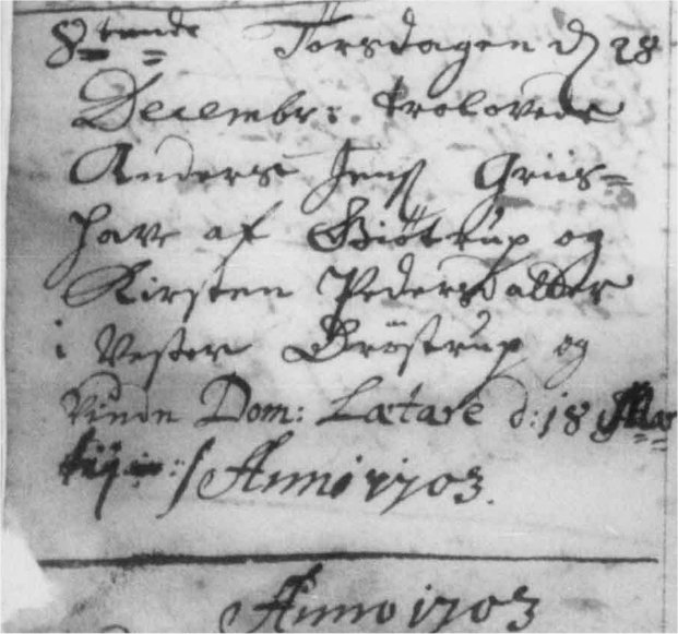 Vesten Bækken 1703 Anders Jensen Griishauge gift med Kirsten Pedersdatter